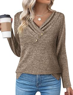 Zeagoo T-Shirt Long Sleeve Women Blouse Casual Shirts V-Neck Basic T Shirt Lightweight Solid Tunic Elegant T-Shirts