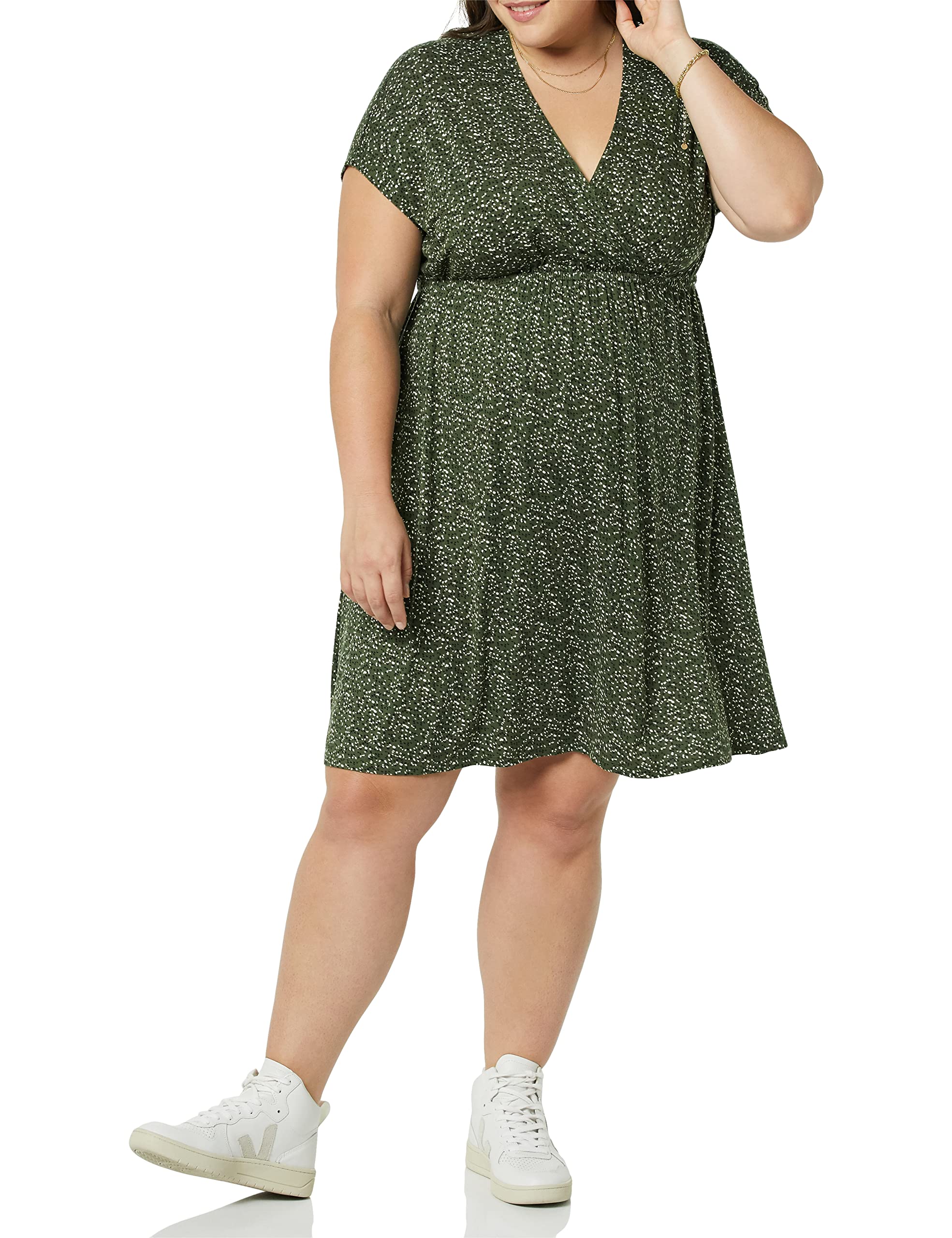 Amazon Essentials Women's Casual Surplice Dress for Beach and Wedding Guest Wear