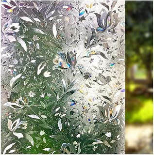 LEMON CLOUD Window Film, Decorative Window Privacy Film, 3D Stained Glass Window Sticker,Anti-UV Sun Blocker Heat Control for Home,Rainbow Tulip Design,17.5In x 78.7In(44.5 x 200cm)