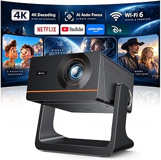 WOLFANG 4K Projector, Smart Projector with Auto Focus & Auto Keystone, 28000 Lumens, Bluetooth, Home Cinema for Bedroom & Ceiling Projection