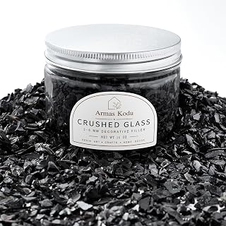 Armas Kodu Black Crushed Glass for Resin Art &amp; Crafts, 3-6mm, 14 oz | Broken glass pieces add sparkle &amp; texture to geode edges, vase fillers, home decor, terrariums, and DIY crafts.