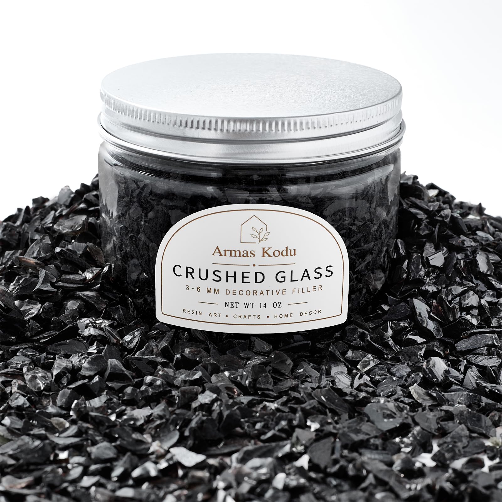 Armas Kodu Black Crushed Glass for Resin Art &amp; Crafts, 3-6mm, 14 oz | Broken
