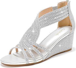 Women's Sparkly Rhinestone Open Toe Wedge Sandals Fashion Evening Wedding Prom Sandals