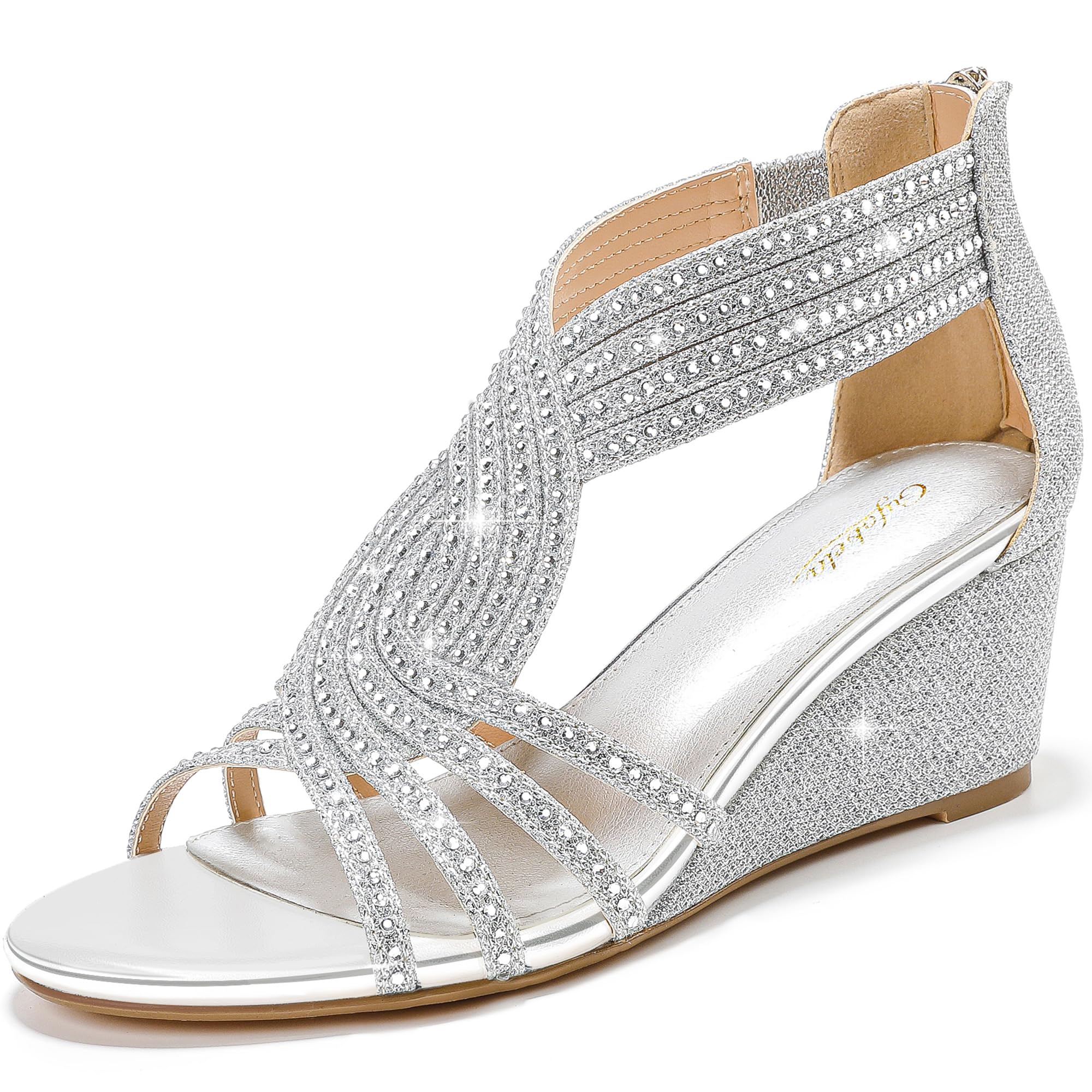 Women's Sparkly Rhinestone Open Toe Wedge Sandals Fashion Evening Wedding Prom S