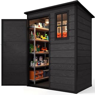 DWVO 5x3 FT Outdoor Storage Shed with Reinforced Floor & Window | All-Weather Resin Storage Shed with Lockable Door, Waterproof Garden Tool Shed for Backyard, Patio, Lawn