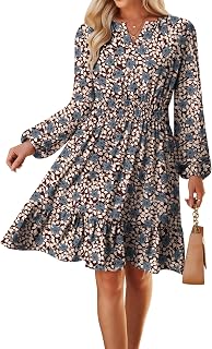 GRACE KARIN Fall Dresses for Women Casual Long Sleeve Mini Dress Floral Dress for Wedding Guest with Pockets