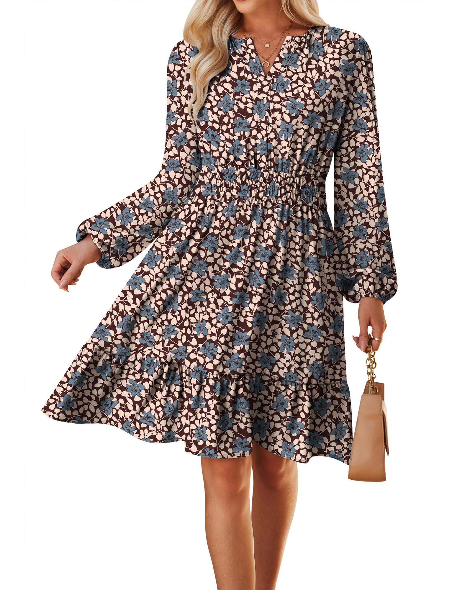 GRACE KARIN Fall Dresses for Women Casual Long Sleeve Mini Dress Floral Dress fo