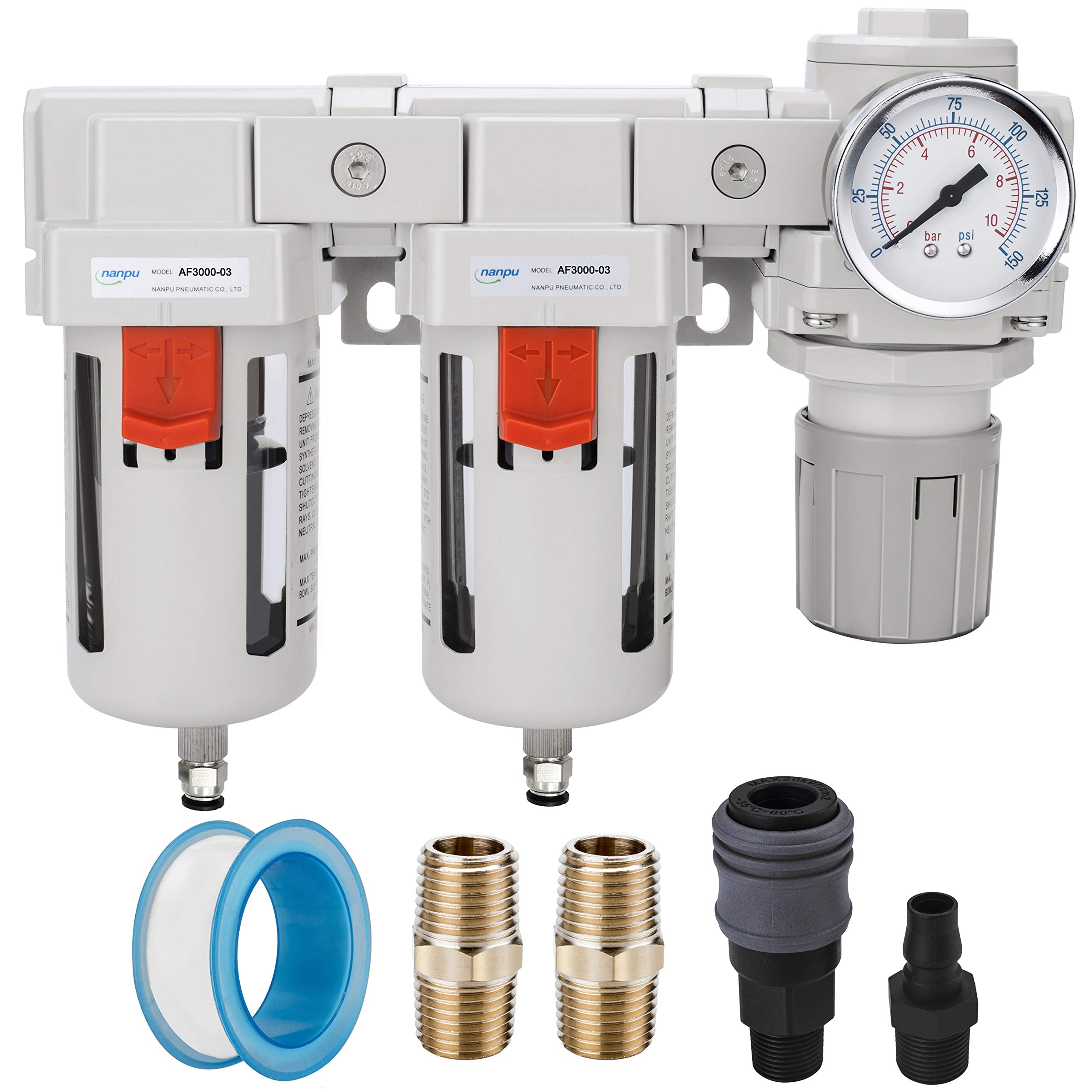 NANPU DFR-03 3/8" NPT Air Drying System - Double Air Filters, Air Pressure Regul