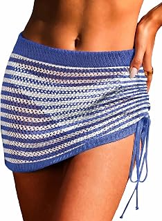 AI'MAGE Women Crochet Skirt 2025 Knit Drawstring Beach Skirt Cover Up Swimwear XS-XXL