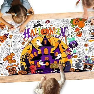 Halloween Activity Poster, 31.5 x 72 Inch Halloween Craft Paper Coloring Banner, Halloween Tablecloth for Kids, Halloween Decorations for School Party, Classroom Activities and Special Events