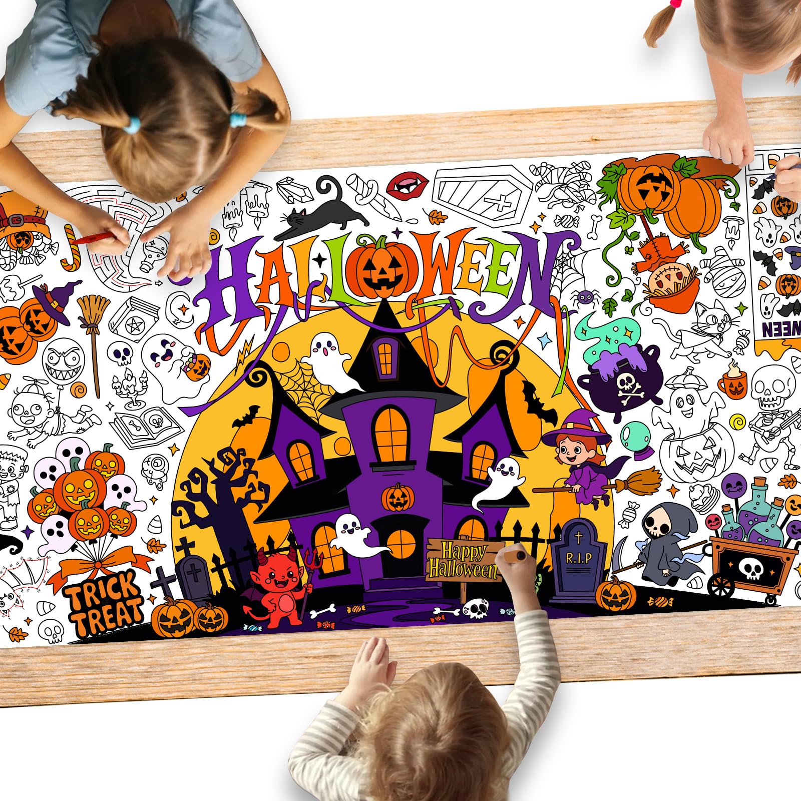 Halloween Activity Poster, 31.5 x 72 Inch Halloween Craft Paper Coloring Banner,