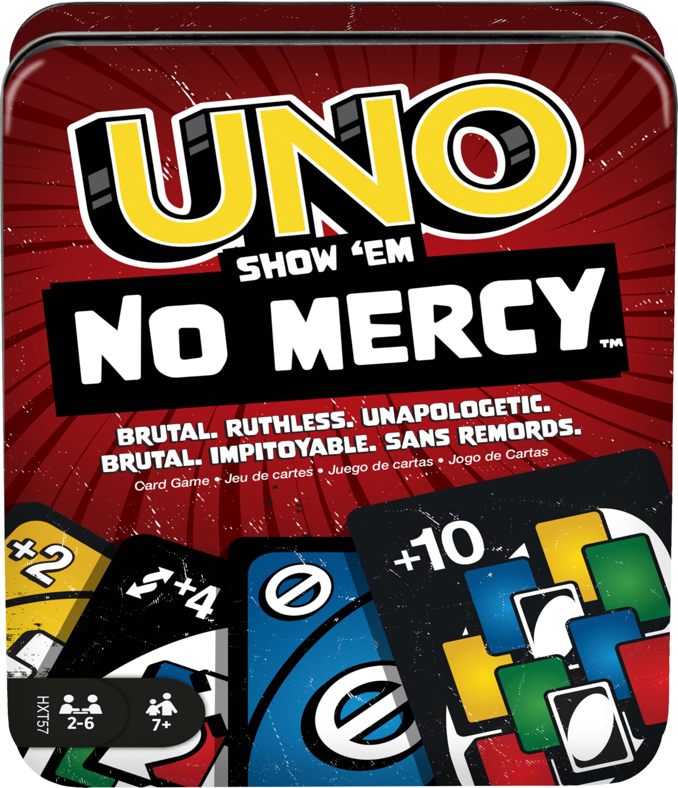 Mattel Games UNO Show ‘em No Mercy Card Game in Storage Tin,Ages 7+ | Extra Card