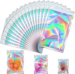 JETMORE Mylar Bags 100PCS Candy Bags Holographic Bags 3x5" Small Gift Bags | Resealable freshie bags for small gift treat jewelry favor bracelet keychain packaging smell proof little sealable baggies