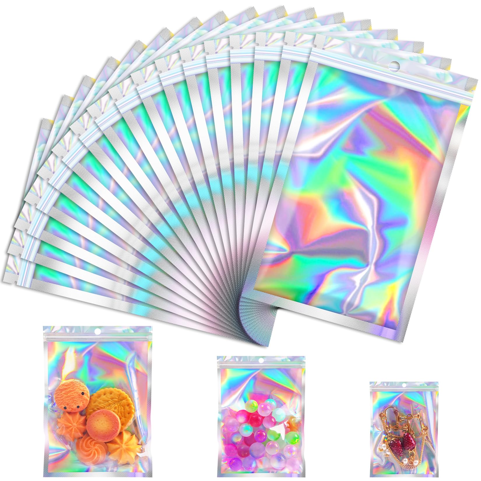 JETMORE Mylar Bags 100PCS Candy Bags Holographic Bags 3x5" Small Gift Bags | Res