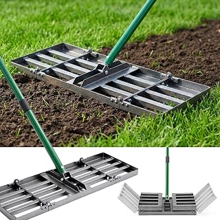 Lawn Leveling Rake 76x25cm , Heavy Duty Lawn Leveler with 84-196cm Adjustable Handle, Foldable Ground Leveling Tool for Soil, Sand, Gravel, Ergonomic Design for Lawns, Golf Courses and Backyards
