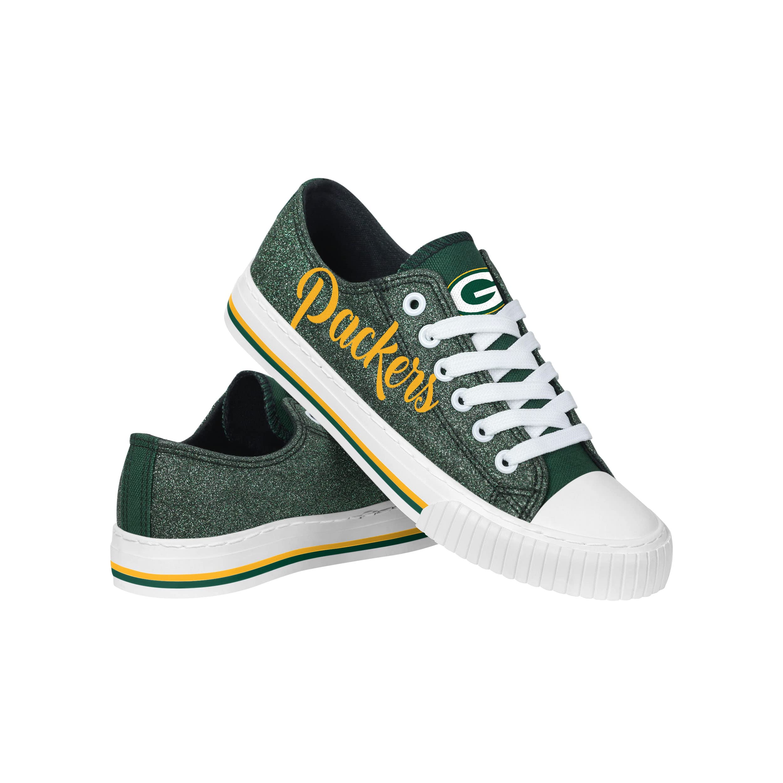 FOCO Womens NFL Team Logo Ladies Fashion Color Glitter Low Top Canvas Sneakers S