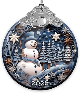Snowman Ornaments for Christmas Tree 2026, Elegant 2026 Dated Christmas Ornament, Round Blue Snowman Decoration with Stars, Xmas Ornament Gift, Prank Christmas Ornament