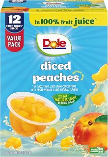 Dole Diced Peaches, 4 oz Fruit Bowls, 12 Pack | In 100% Juice, Fruit Bowls Snacks