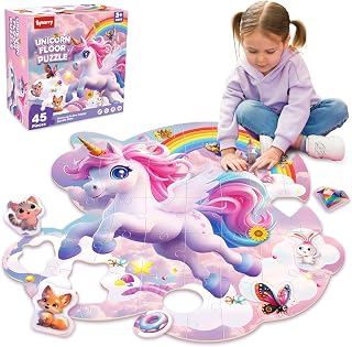 SYNARRY Unicorn Floor Puzzle for Kids 3-5, Large 45-Piece | Puzzles for Kids 4-8 Years Old, Unicorn Toys for Girls Ages 4-6, Screen-Free Play, Birthday Gifts, Gift Ideas for Girls