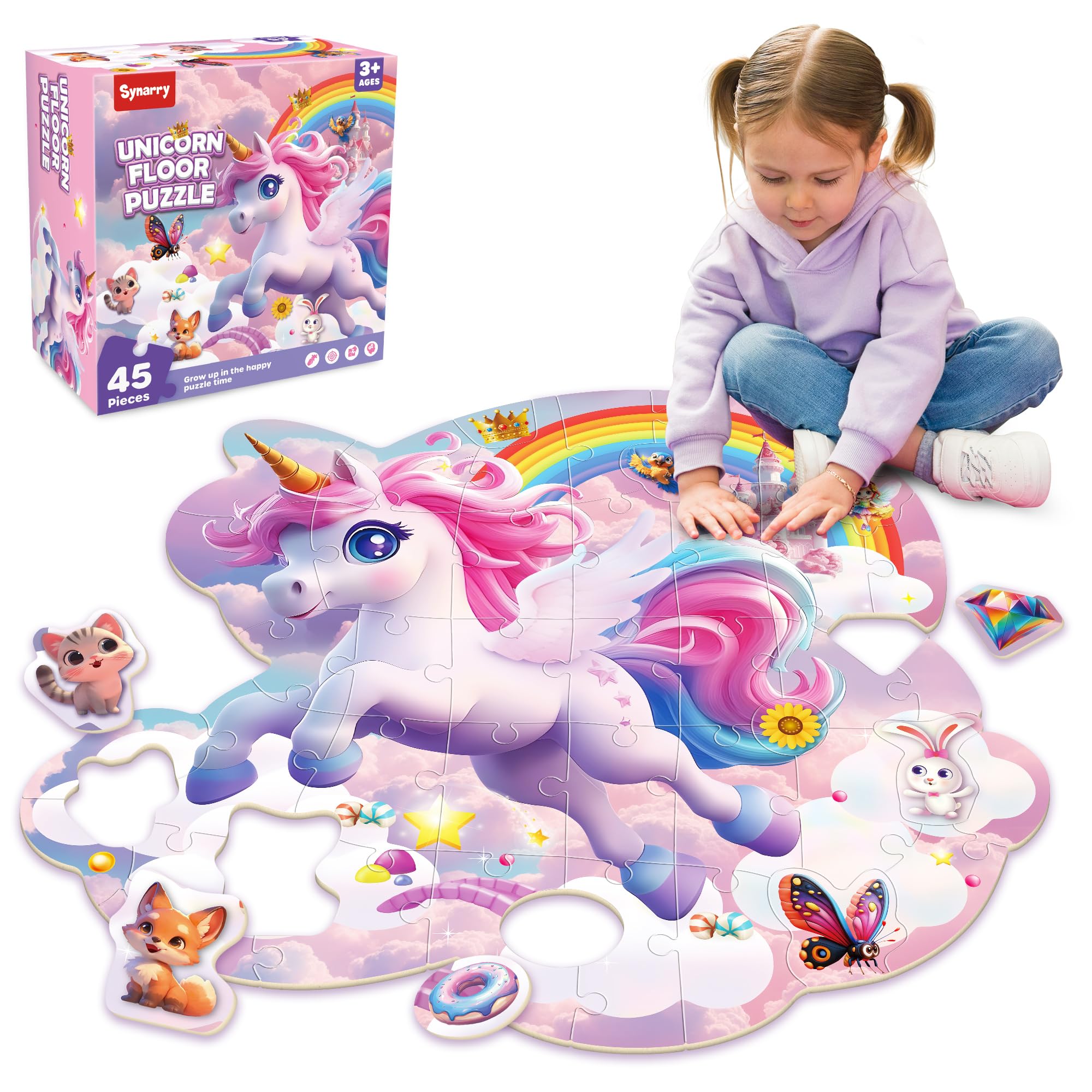 SYNARRY Unicorn Floor Puzzle for Kids 3-5, Large 45-Piece | Puzzles for Kids 4-8
