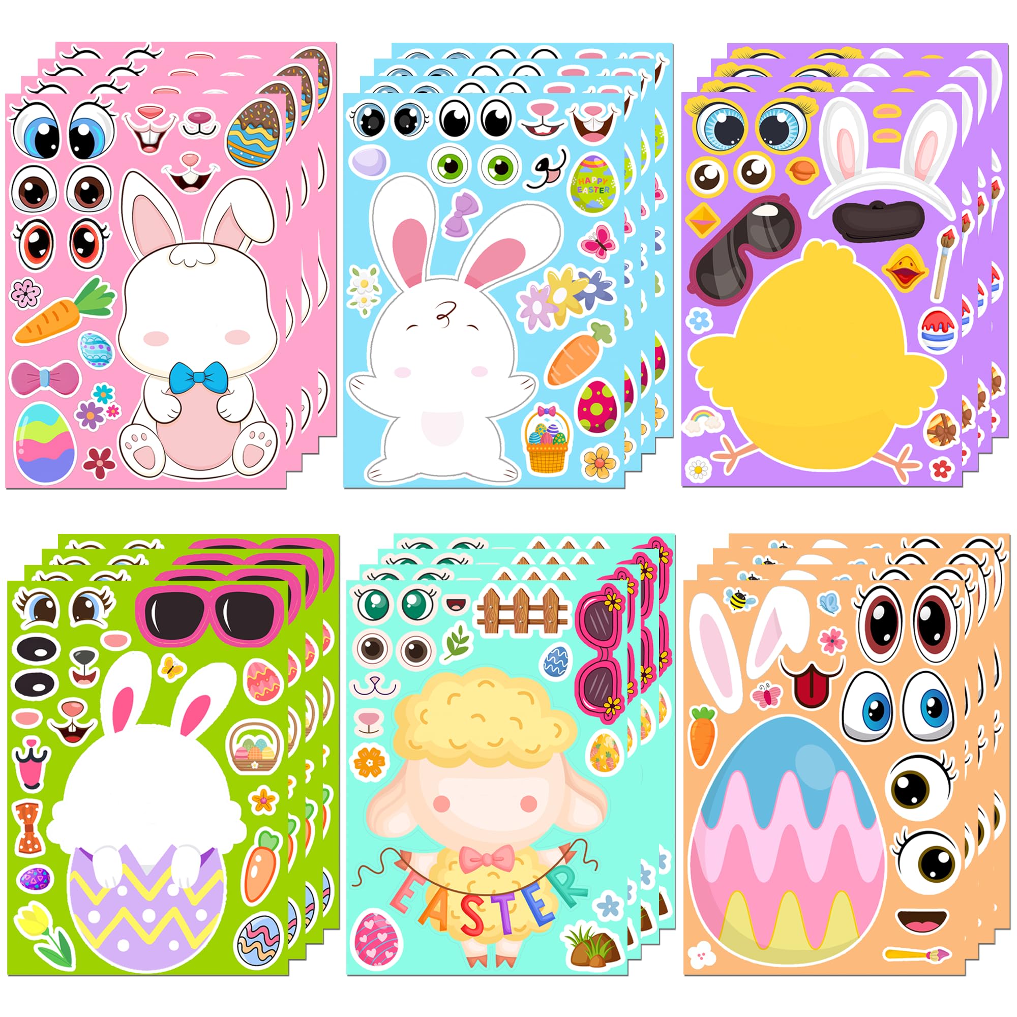 Easter Stickers - DIY Happy Easter Egg Bunny Sticker for Kids, Easter Crafts Sti