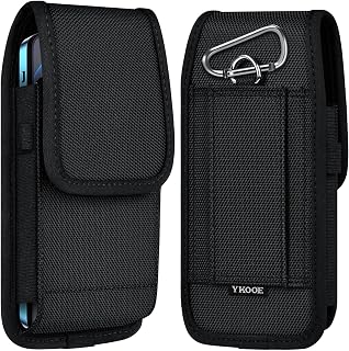 ykooe Cell Phone Belt Holder Holster Case for iPhone 17 16 15 14 13 12 | Fits Galaxy S20-S26, Secure Hook and Loop Closure, Rugged Nylon, Flexible Wear Attachment, Quick Access
