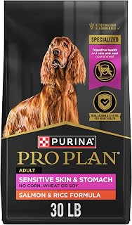 Purina Pro Plan Sensitive Skin & Stomach Dry Dog Food, Salmon, 30 lb Bag | Real Salmon & Rice Formula, with prebiotic fiber, easily digestible with omega-6 fatty acids for a healthy skin and coat