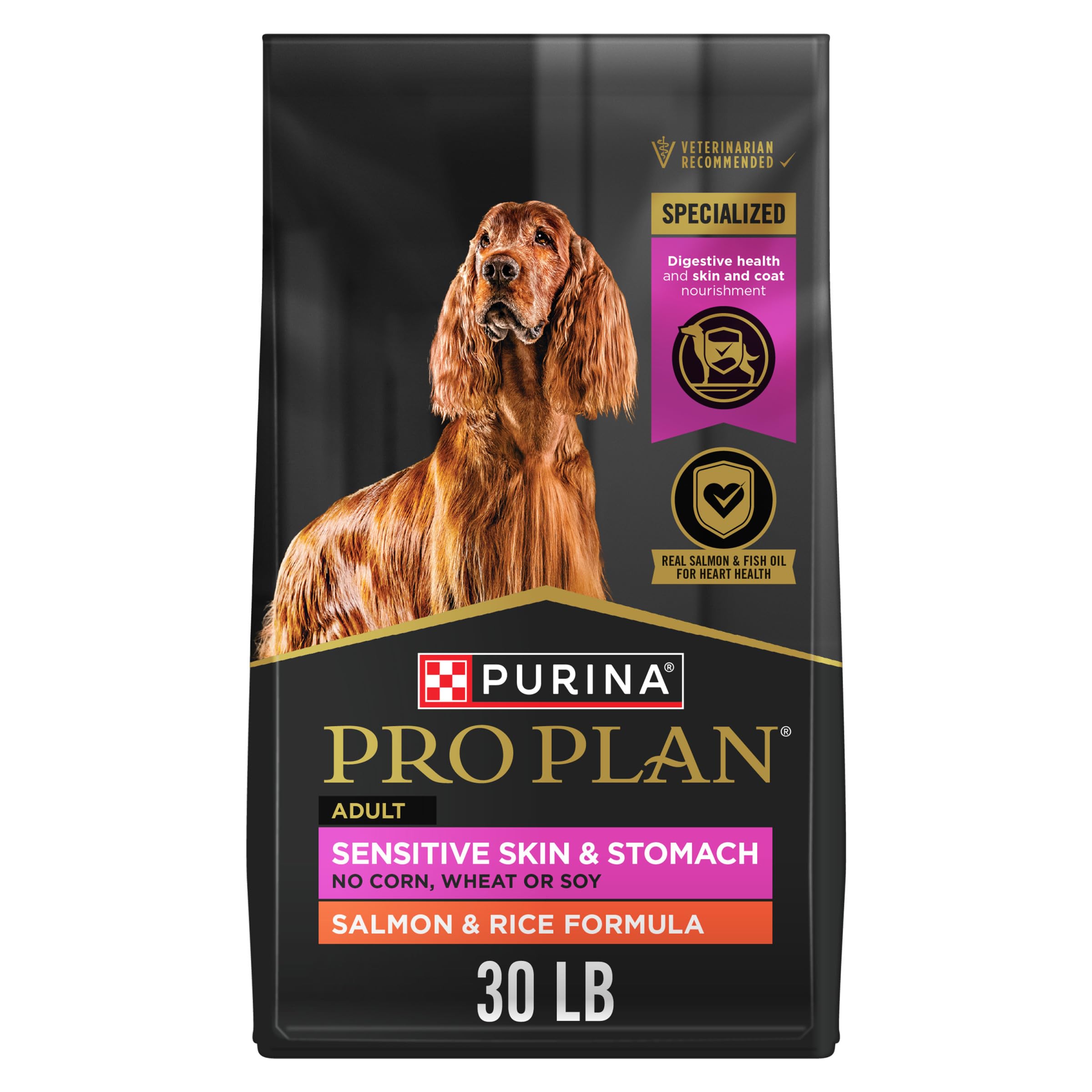 Purina Pro Plan Sensitive Skin & Stomach Dry Dog Food, Salmon, 30 lb Bag | Real 