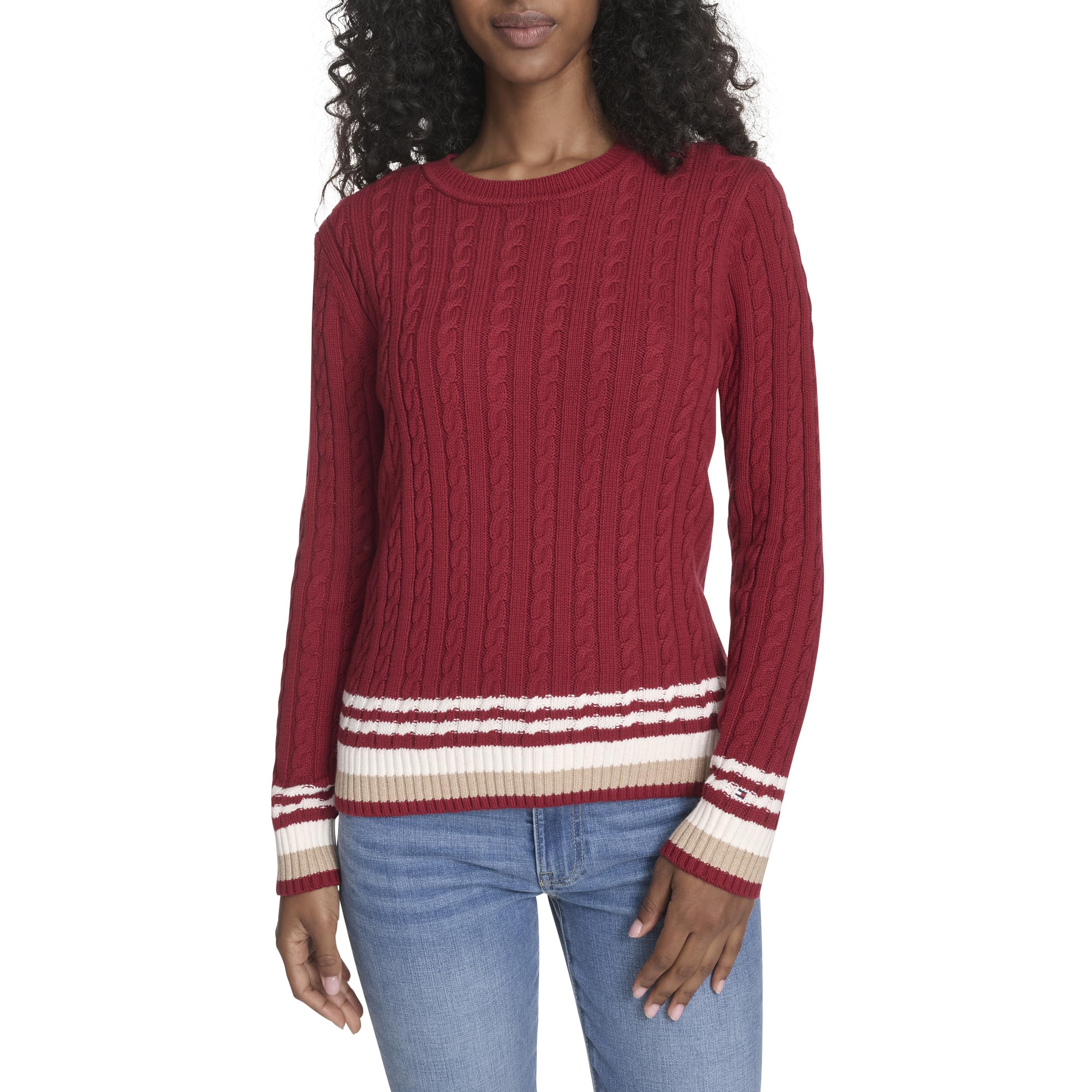 Tommy Hilfiger Womens Cotton Crewneck Cable SweaterPullover Sweater