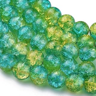 100pcs 8mm Crackle Glass Beads Round Beads for DIY Craft Earrings Necklace Bracelet Jewelry Making Medium Turquoise