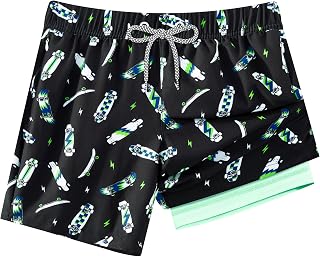 APTRO Pantaloncini da bagno per ragazzi 2 in 1 con fodera a compressione, pantaloncini da bagno per bambini, ad asciugatura rapida, elasticizzati, con tasche con cerniera, 5-16 anni