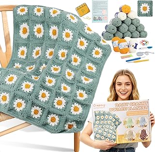 Coopay Crochet Kit for Beginners, Easy Granny Square Crochet Blanket Kit | Crochet Kit w/21 Yarn Skeins, Video Tutorial &amp; Digital Instructions, All Accessories, Complete Knitting &amp; Crochet Starter Kit