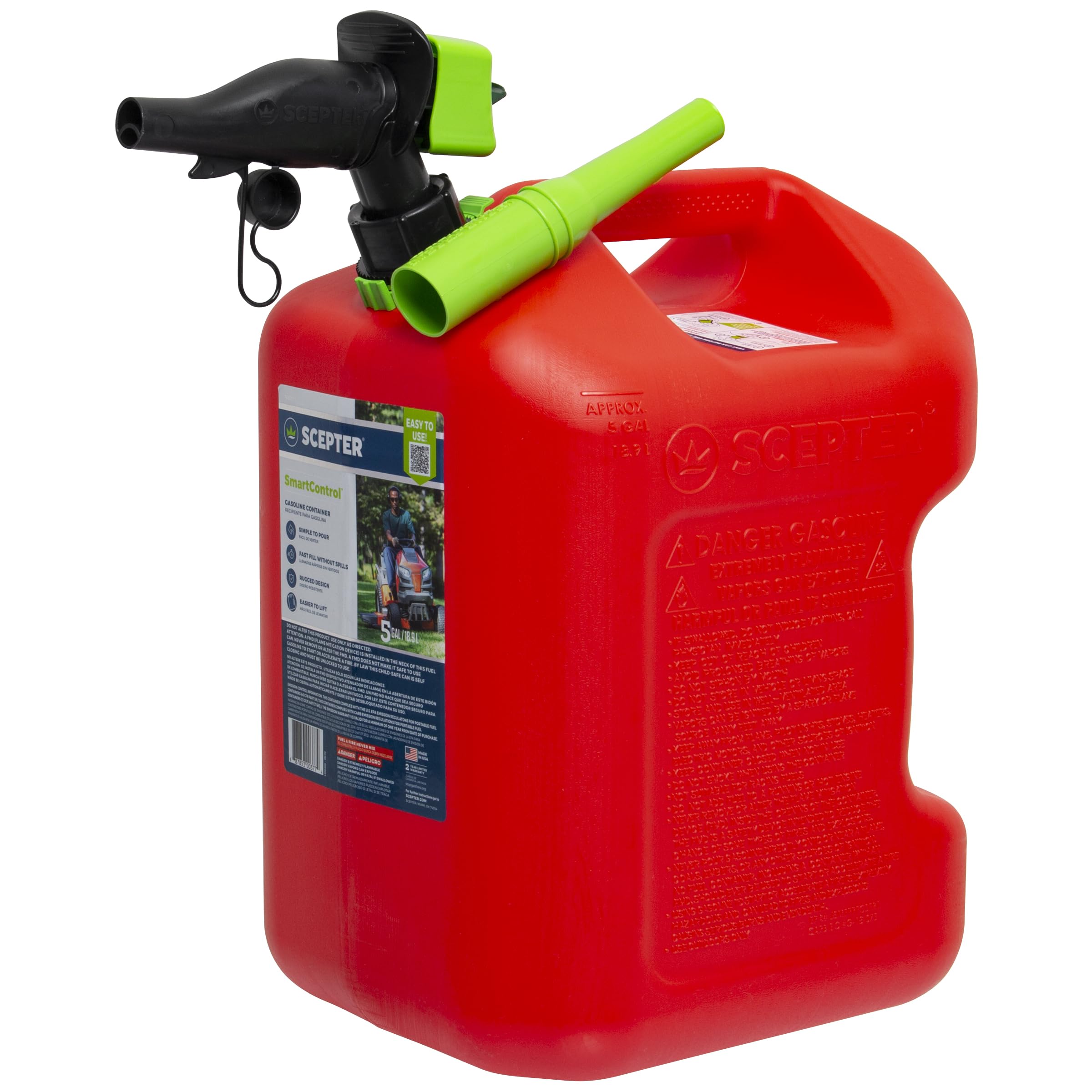 Scepter 5 Gal Gas Can, Spill Proof SmartControl Spout, Spout Extender, Red | Gas