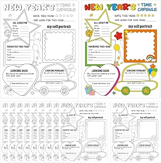 Afniimyapt 40 Pcs Happy New Year Coloring Sheets New Year's Time Capsule Coloring Products 2025 Color Your Own Time Capsule Greeting Cards Colored Activity Cards Crafts for Friends Family Colleague