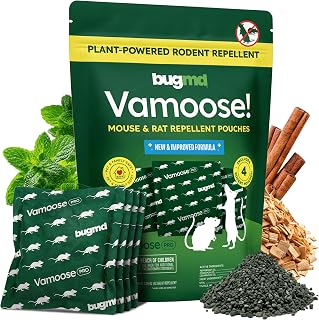BugMD Vamoose! Pro Mouse and Rat Repellent Pouches, Mineral Pumice | No Corn or Grain Fill, Nothing for Mice to Eat - Rodent Deterrent for Car Engine, RV, Garage, Attic, Pantry - 4 Pouches