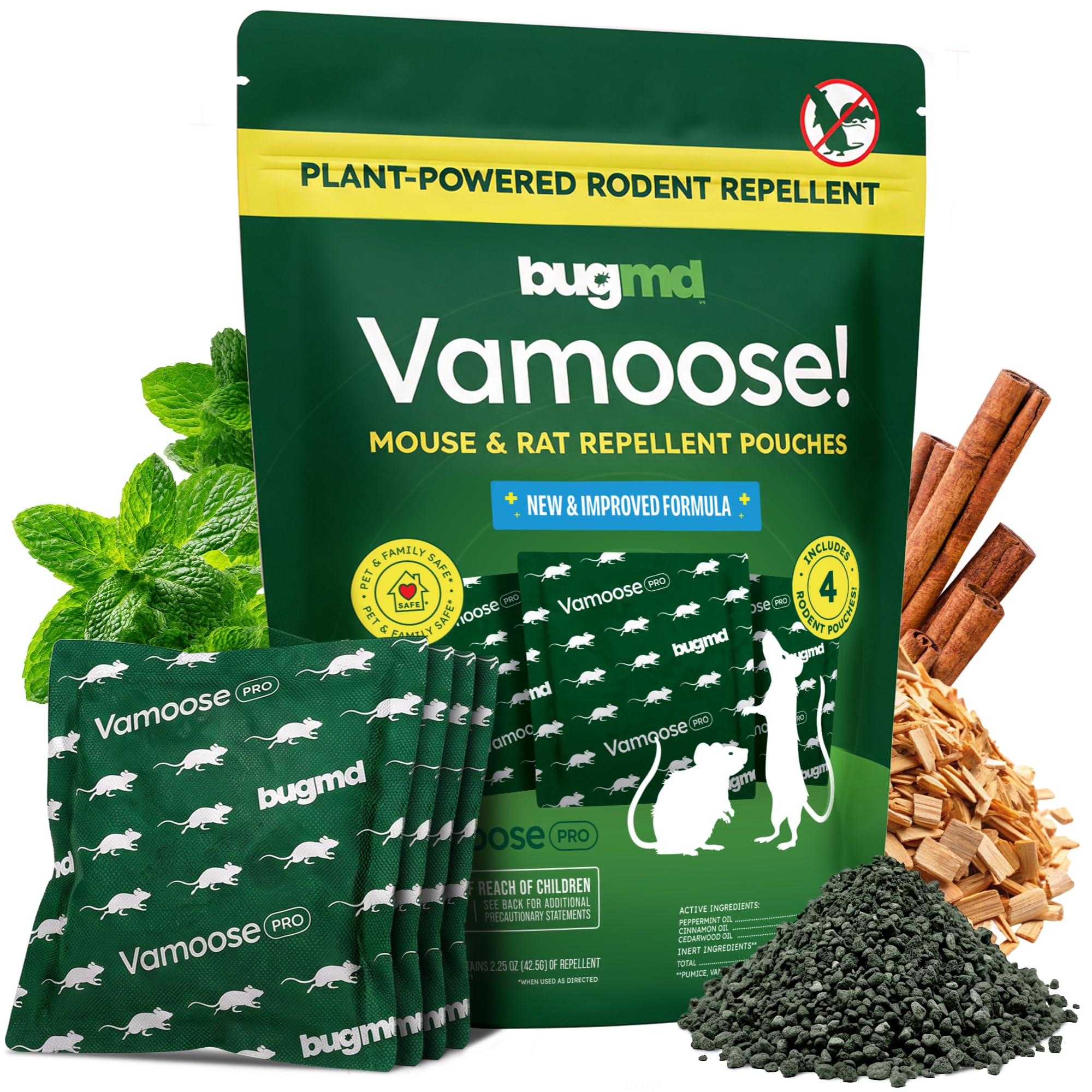 BugMD Vamoose! Pro Mouse and Rat Repellent Pouches, Mineral Pumice | No Corn or 