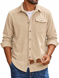 COOFANDY Camisa de pana de manga larga con botones para hombre