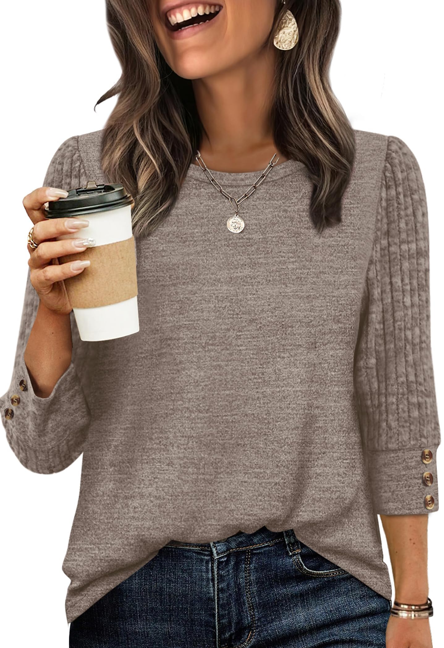 WIHOLL 3/4 Length Sleeve Womens Tops Sweaters Shirts Lightweight Spring Outfits 