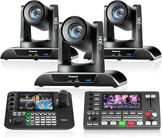 Tenveo PTZ Camera Bundle/Kits - 20X 4K NDI AI Auto-Tracking PTZ Camera(3pcs) with HDMI/USB3.0/LAN(PoE), NDI PTZ Joystick Controller and 4K HDMI + SDI Video Switcher Mixer for Video Production Events