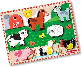 Melissa & Doug Farm Animals Wooden Chunky Puzzle 8-Piece Set | 8 Chunky Wooden Pieces, Stand-Up Farm Animals and Barn, Motor Skill Building Puzzle Play, Toddler Toys for Kids, Ages 2+