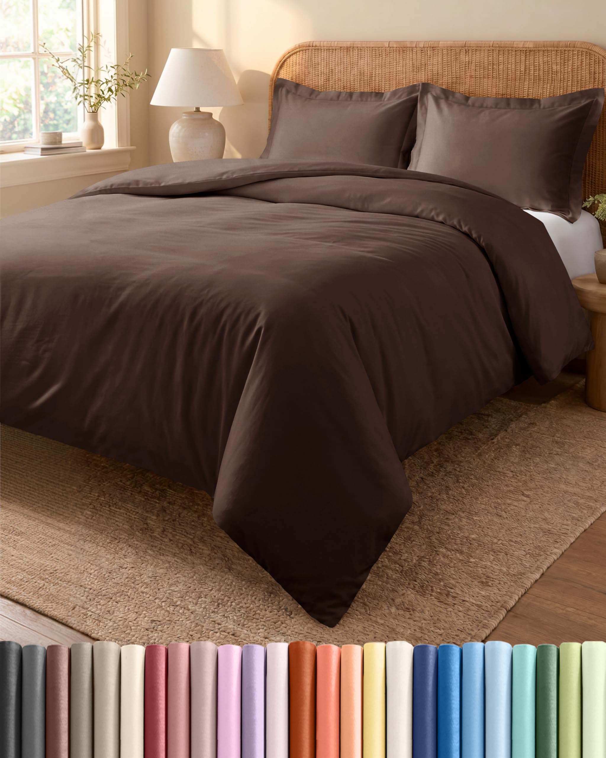 Duvet Cover Queen Size - Extra Soft 3 Piece Set with Zipper Closure - Brown | Ex