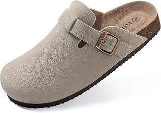 KIDMI Genuine Suede Clogs Women Cork Footbed Leather Mules Arch Support