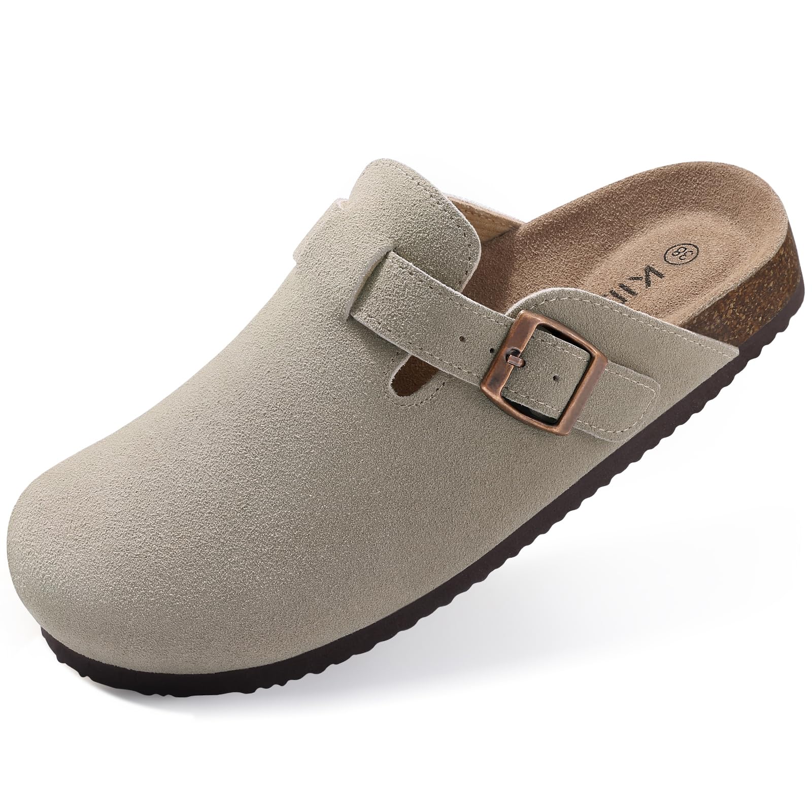 KIDMI Genuine Suede Clogs Women Cork Footbed Leather Mules Arch Support
