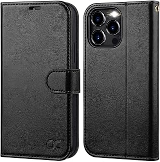 OCASE for iPhone 15 Pro Case, Premium PU Leather Wallet, Black