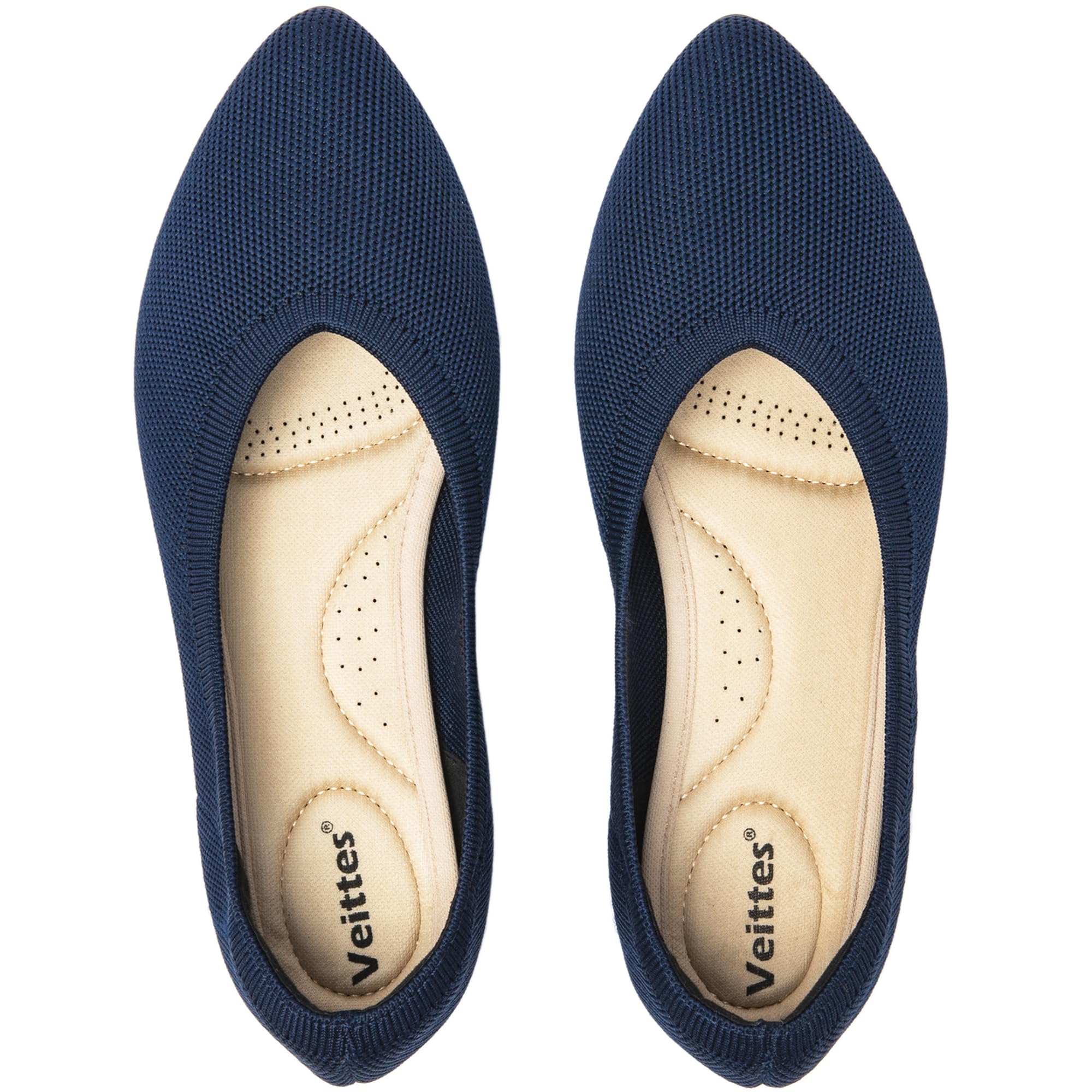 Veittes Womens Wide Leg Flats - Comfortable Soft Breathable Knit Ballet Flats