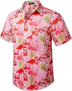 HISDERN Aloha Shirts Hawaiian Funky Short Sleeve Front Pocket Summer Holiday Printed Beach Casual Hawaii Shirt S-2XL