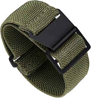BINLUN Elastic Nylon Strap National Navy Watch Hook Closure Watch Strap High Quality with Black Buckle Silver for Men Women 18/20/22 mm, Military Greens-B, Bracelet