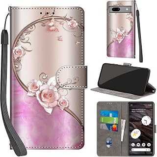 Cases for Google Pixel 7A Flip PU Protective Case with Card Slots Magnetic Closure Stand Function Case for Pixel 7A, Pink