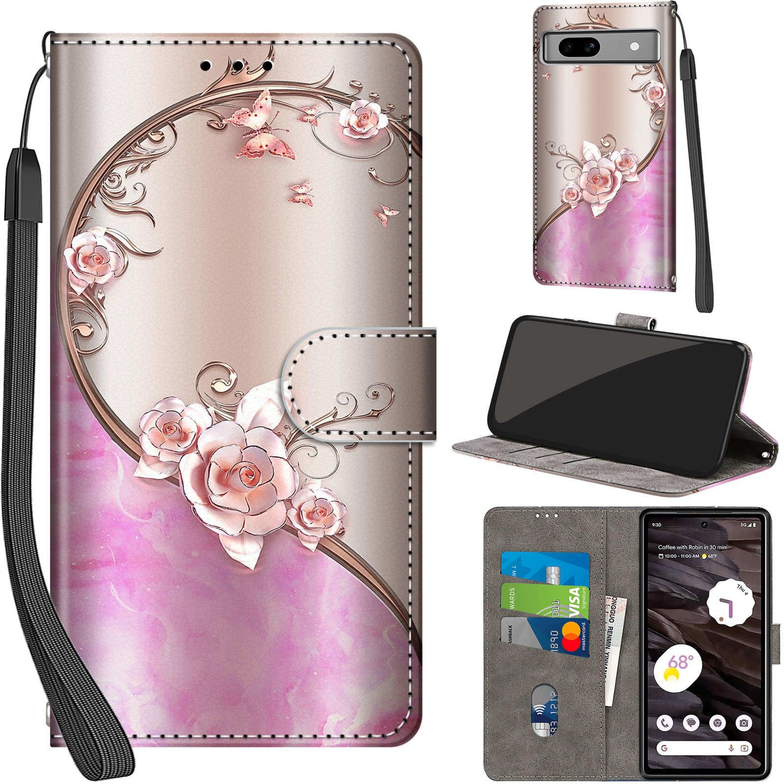 Cases for Google Pixel 7A Flip PU Protective Case with Card Slots Magnetic Closu