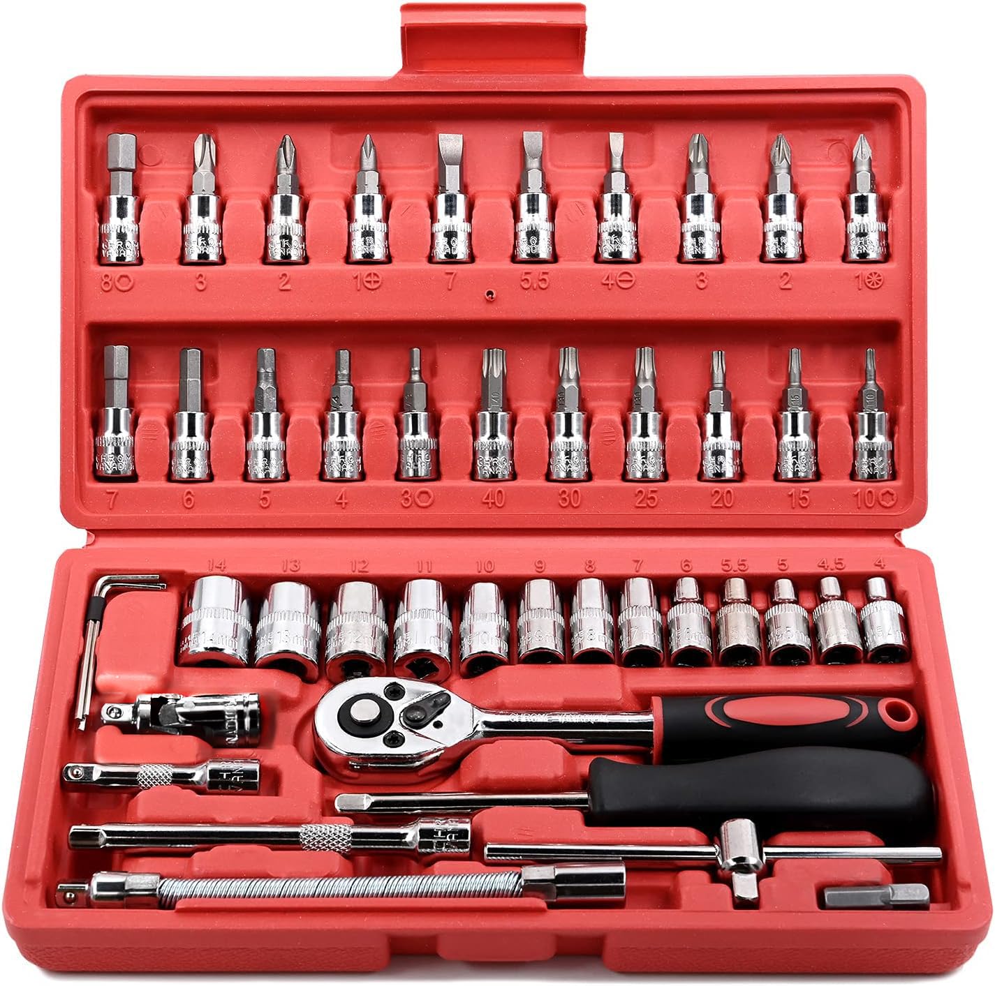Egofine 46 Pieces 1/4 inch Drive Socket Ratchet Wrench Set, with Bit Socket Set 